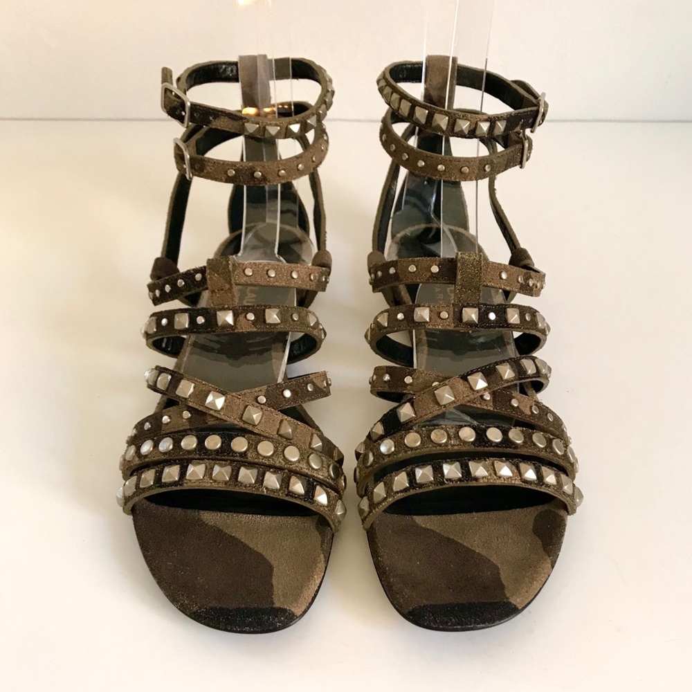 NEW YEAR SALE! NWT SAINT LAURENT RUGGED SUEDE CAMOUFLAGE SILVER STUDDED SANDAL - Picture 3 of 14